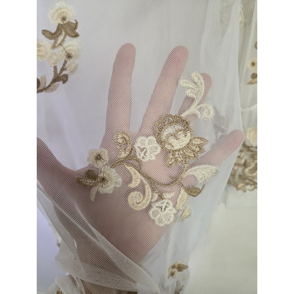 Soft Surroundings Sheer Ivory Embroidered Mesh Top Size Large - Picture 7 of 9